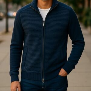 👛 (ANY 2/$30) JONES NEW YORK Navy Blue Knit Full Zip Sweater